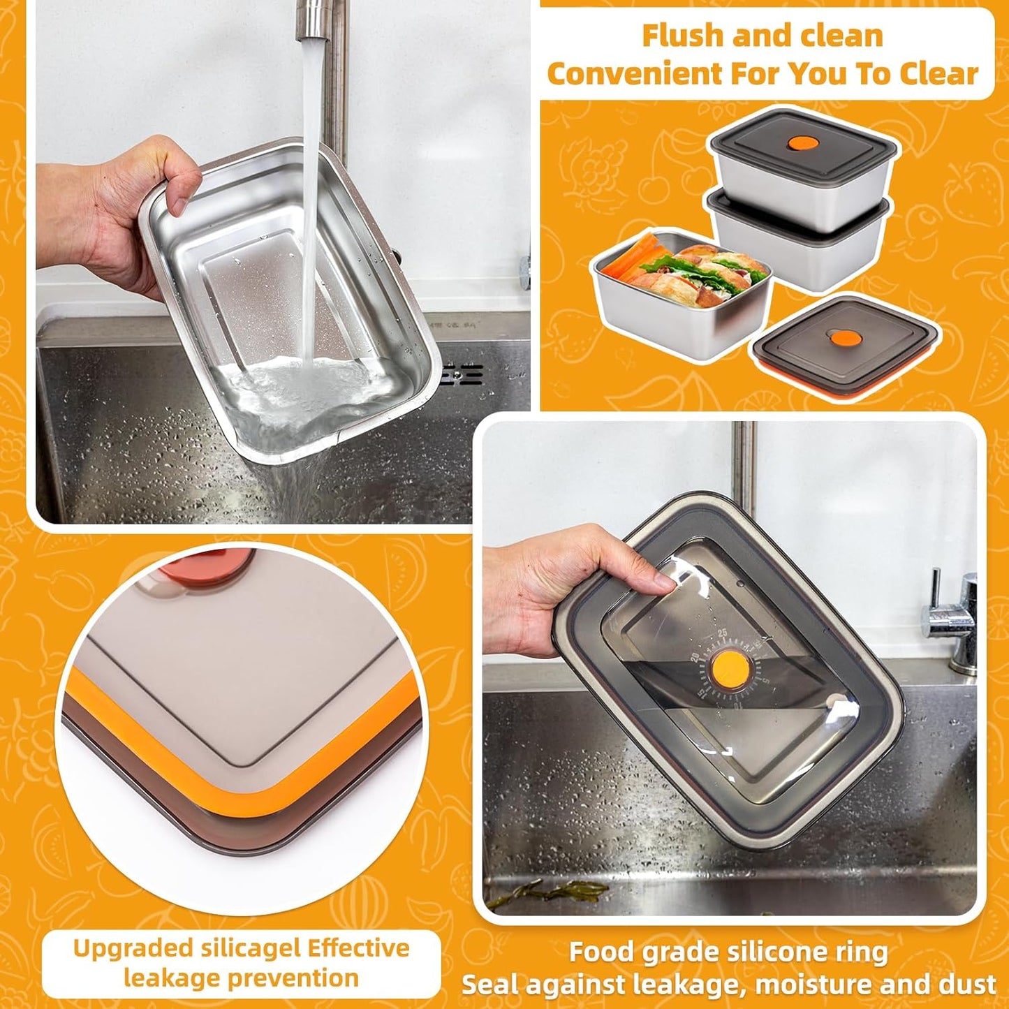 4 PCS Stainless Steel Food Storage Containers(67oz) with Lids Leak Proof & Airtight | Stainless steel freezer Containers,Airtight Bento Lunch Box,For Meal Prep,Fruit,Snack,Freezer