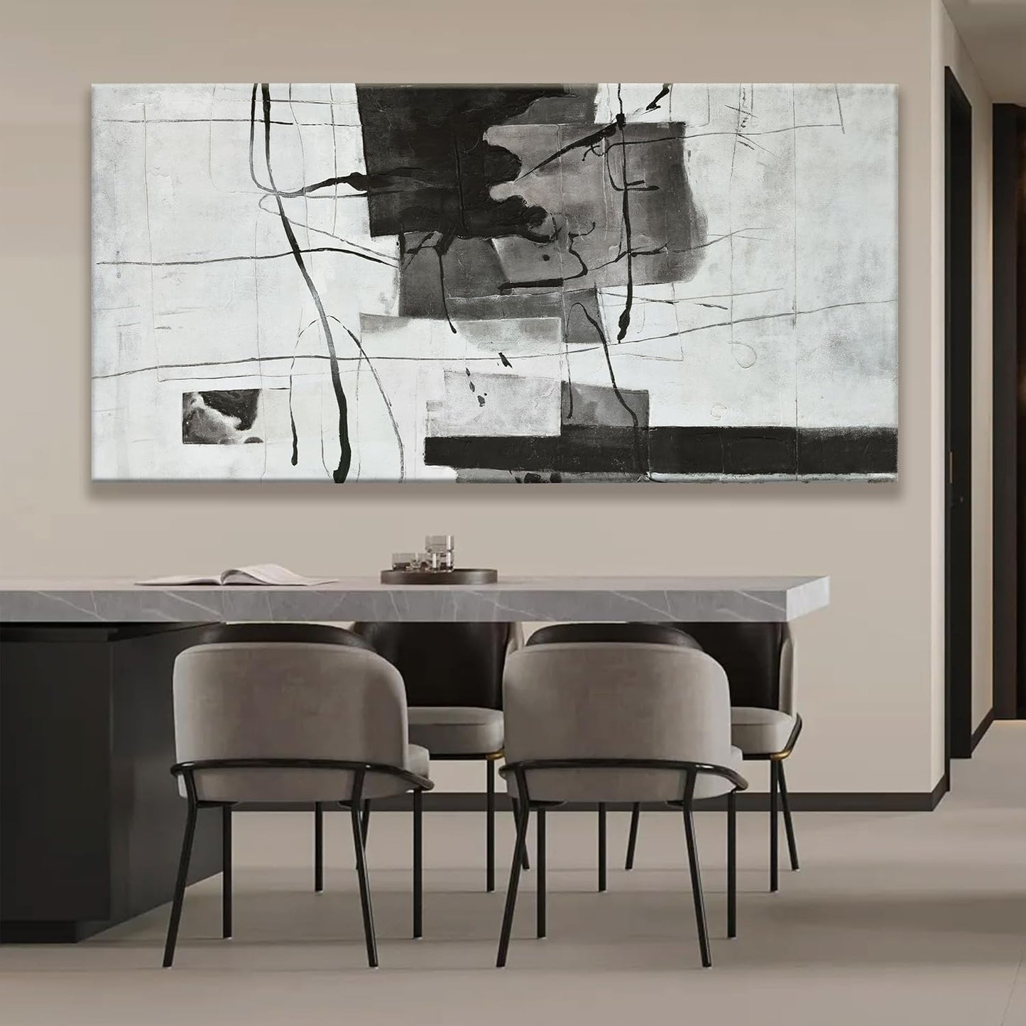 Suconvng Large Abstract Wall Art For Living Room Prints Artwork Abstract Canvas Art Wall Decor Black And White Wall Art Modern Painting For Hotel Office Home Artwork29x58 Inch