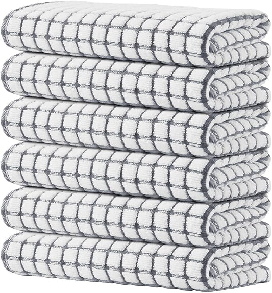 Kitinjoy Cotton 6 Pack Terry Kitchen Towels, 16 x 25 Inches Super Soft and Absorbent Dish Towels, Quick Drying Hand Towels for Kitchen Drying, Grey