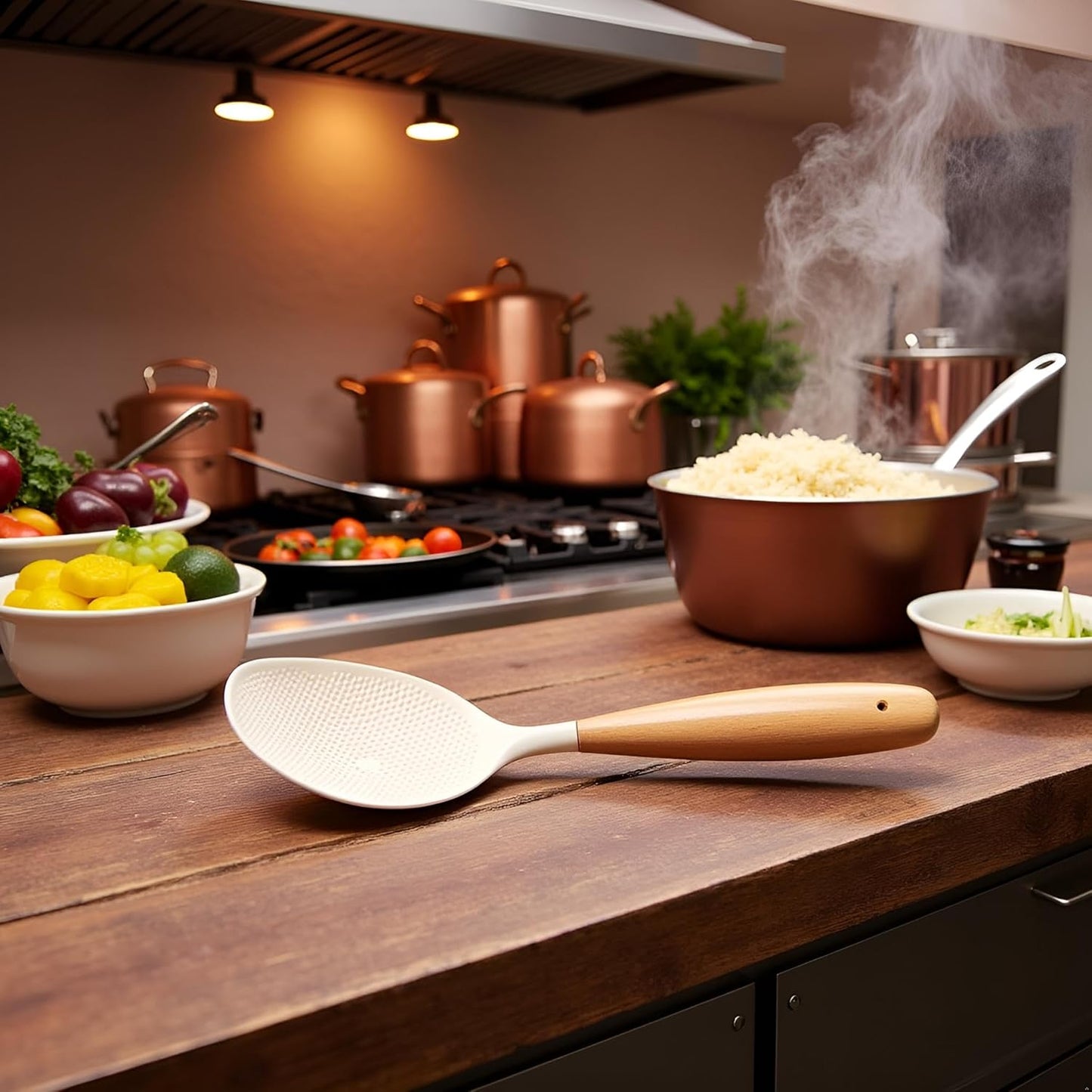 White Standing Silicone Rice Spoon Paddle, Household Rice Shovel Heat Resistant Anti-scalding Rice Scooper, Rice and Potato, Serving Spoons Dining and Flatware