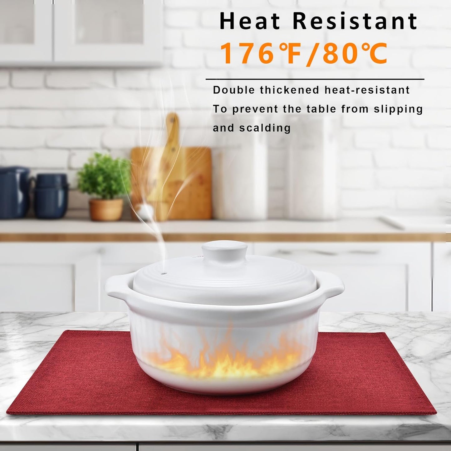 SLKQG Christmas Linen-Look Fabric Placemats Set of 4 - Holiday Dining Table Mats for Festive Decor, Heat Resistant & Machine Washable, Place Mats for Dinner Parties, Xmas Gift for Home (4, Wine Red)