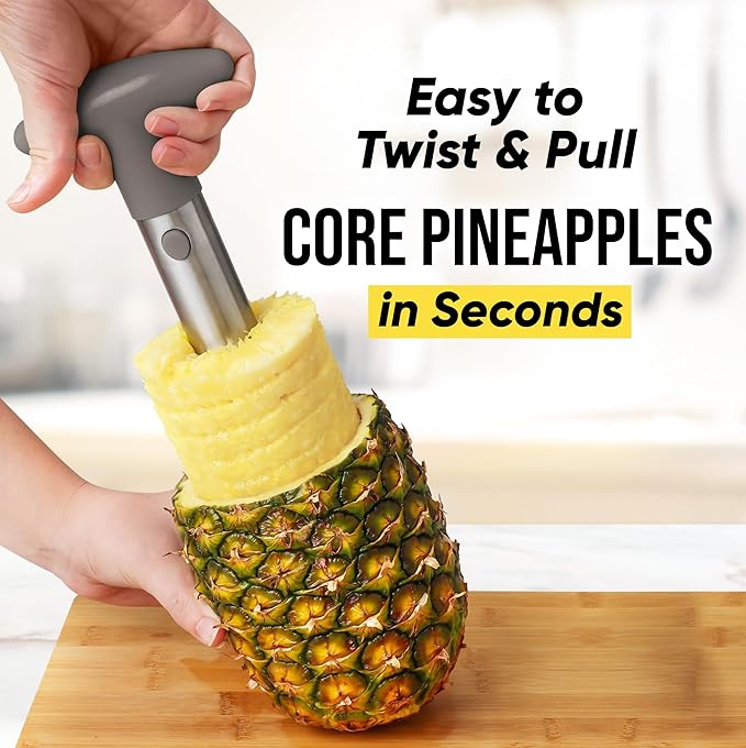 Zulay Kitchen Stainless Steel Pineapple Corer & Slicer + Eye Removal Tool – Heavy Duty Pineapple Cutter with Reinforced Blade – Effortless Pineapple Core Remover & Slicer - Gray