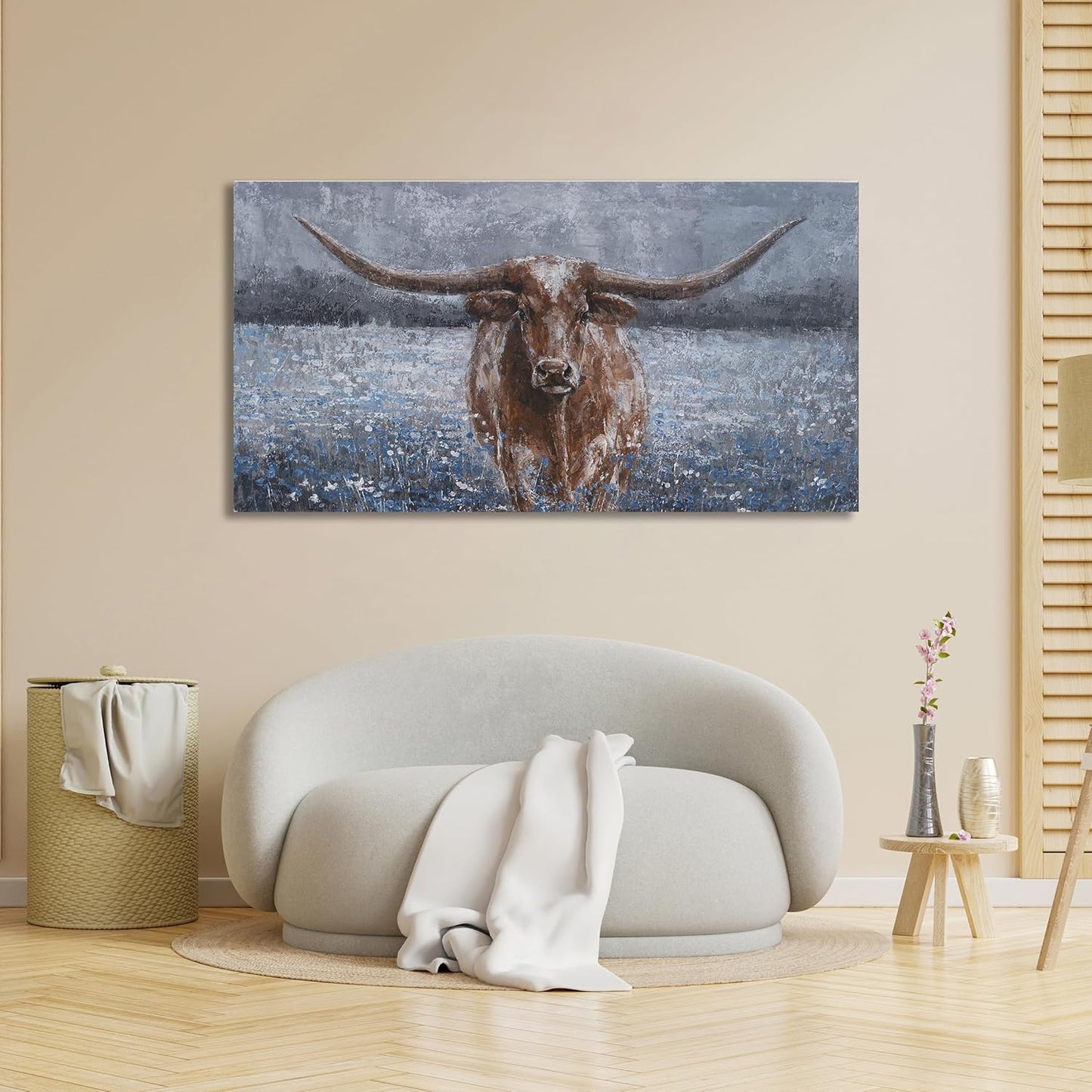 KUPTEU Canvas Wall Art Decor Vintage Wall Art For Living Room Highland Cow Wall Art Decorations Canvas Art Wall Decor Modern Blue Wall Art Prints Artwork for Walls Bedroom Home Decor 20" x 40"