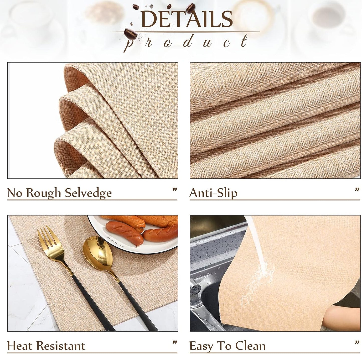 Sieral Cloth Placemats Set of 12 Rectangle Dining Table Placemats Bulk 13 x 19 Inch Machine Washable Heat Resistant Cotton Linen Table Mats for Wedding Baby Shower Birthday Party Supplies(Beige)