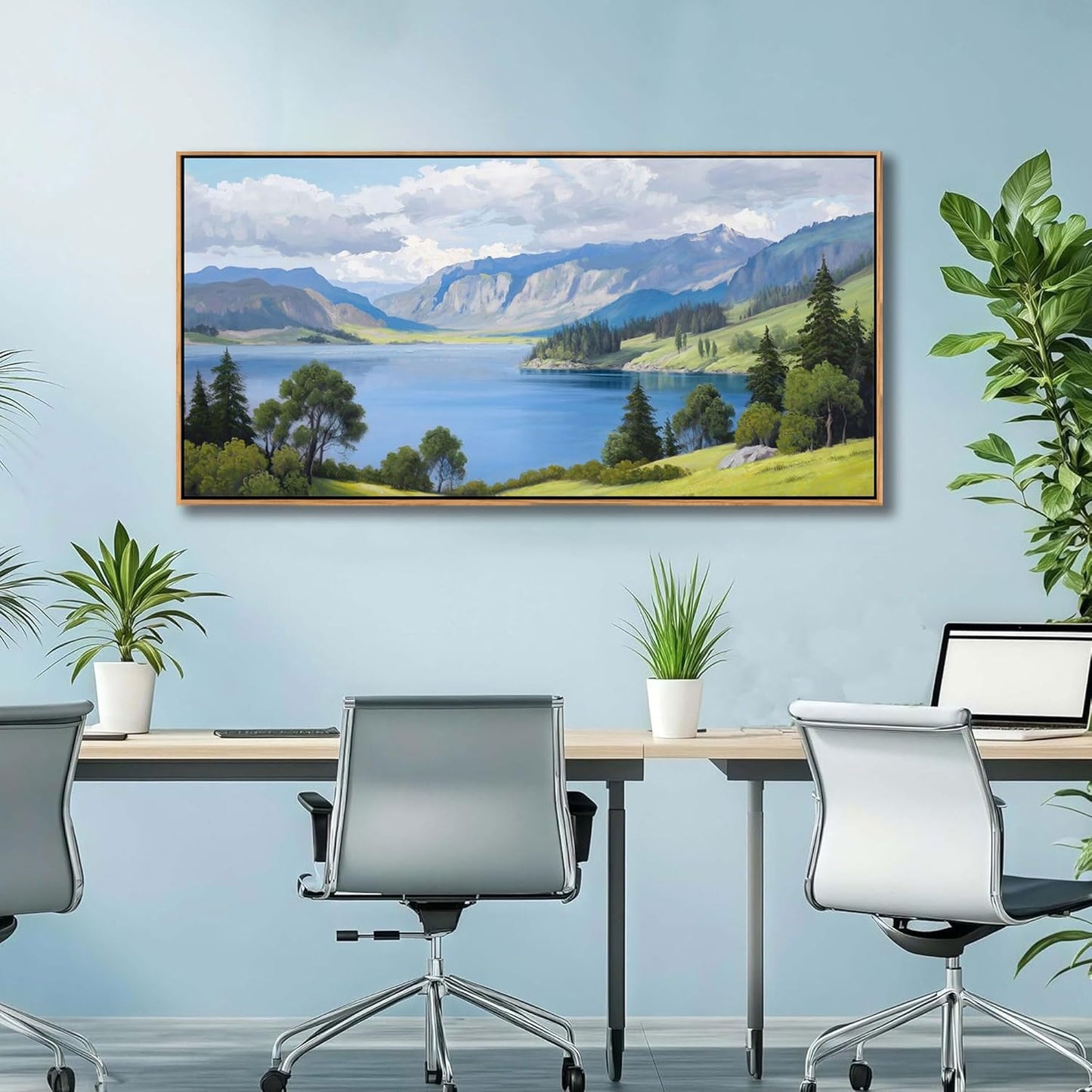 Landscape Wall Art for Living Room - with Mountain and Lake Scenery Pictures Wall Decor Large Canvas Wall Art, Forest and Nature Wall Decor for Bedroom, Green Artwork Prints for Above Bed 20×40IN