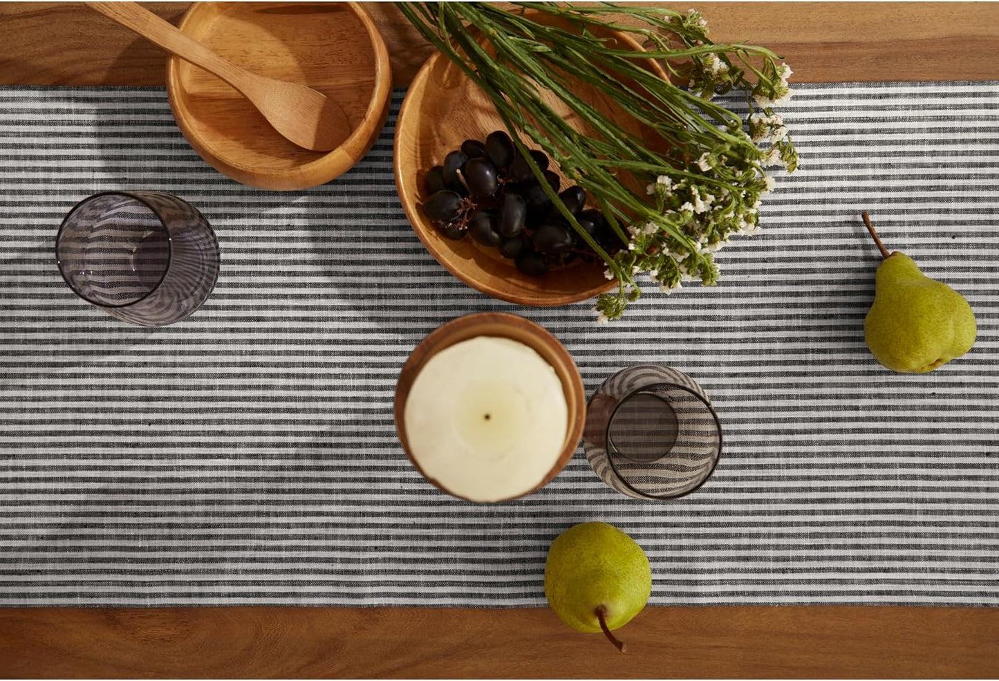 Solino Home Linen Table Runner 120 Inches Long - Narrow Stripe, 100% Pure Linen Black and White Table Runner 14 x 120 Inch for Dining, Fall, Autumn, Halloween, Thanksgiving, Christmas