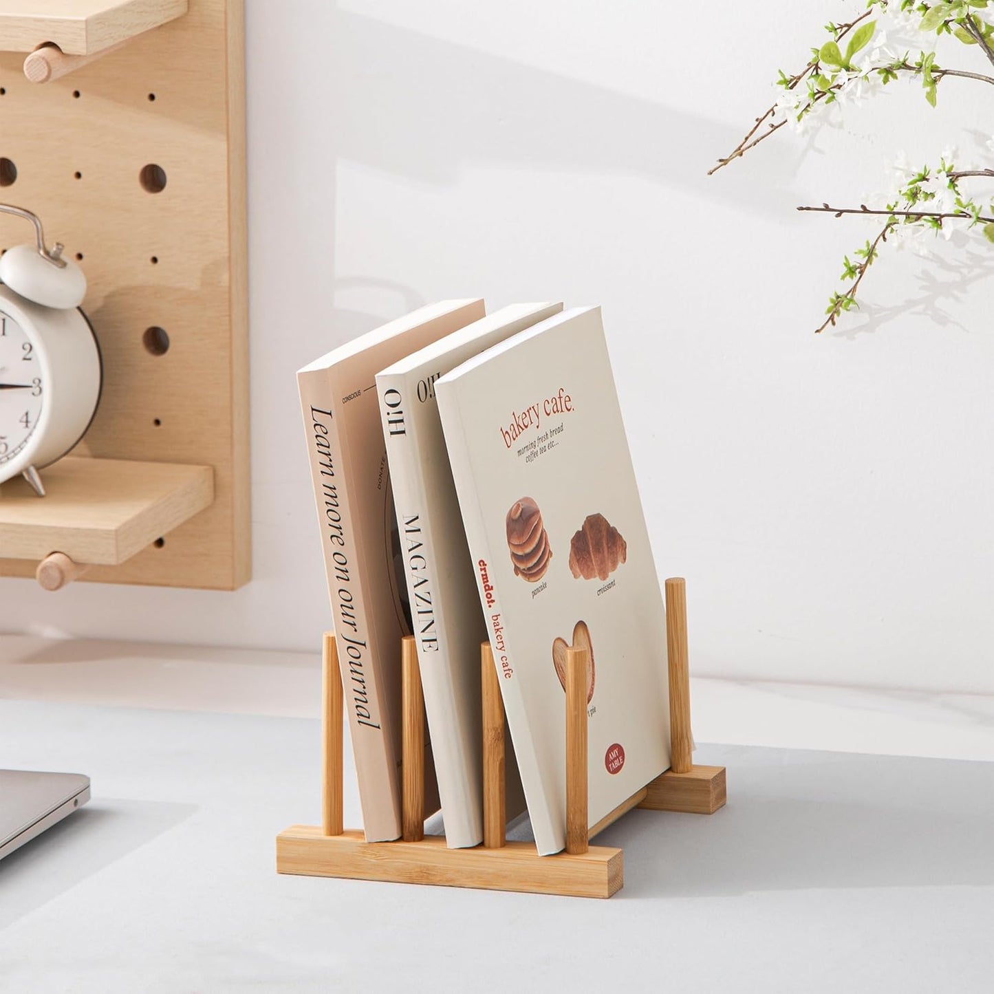 HBlife Bamboo Dish Plate Bowl Cup Book Pot Lid Cutting Board Drying Rack Stand Drainer Storage Holder Organizer Kitchen Cabinet（Keep Dry）