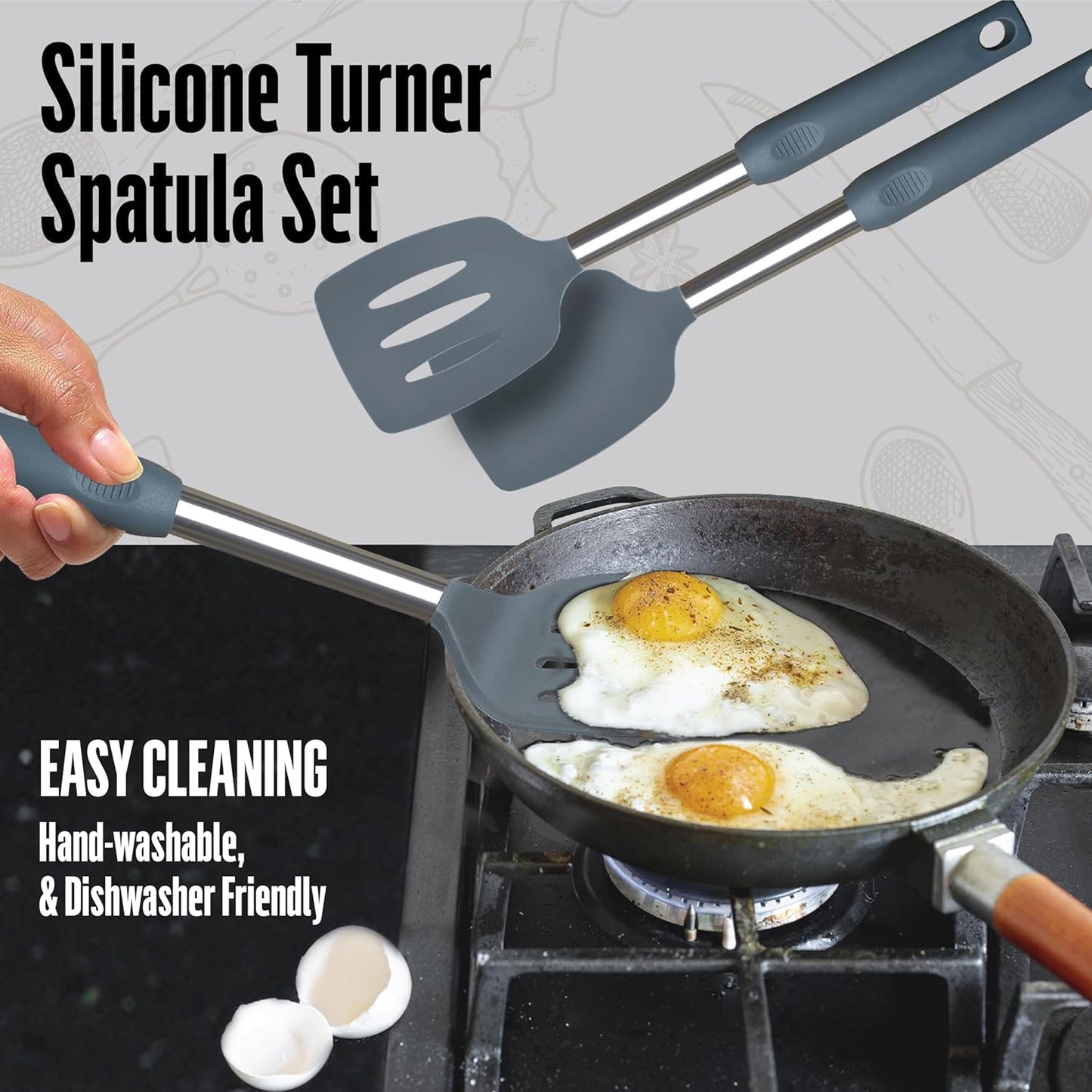 Silicone Spatulas set for kitchen use : Heat Resistant Turner & Slotted Silicone Spatula for Cooking, Non Toxic Kitchen Utensils, Ideal kitchen spatula turner for Eggs & Pancakes (Gray)