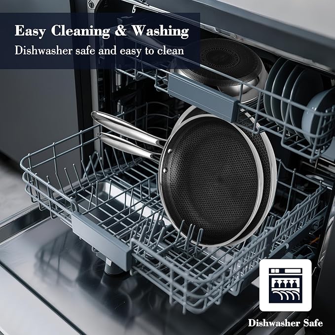 Frying Pan Non Stick 12 Inch with Stainless Steel Lid, Hybrid Non Stick Stainless Steel Skillet Frying Pan, Dishwasher and Oven-Safe Chef Pan, Induction Compatible Cooking Pan, PFOA Free Cookware