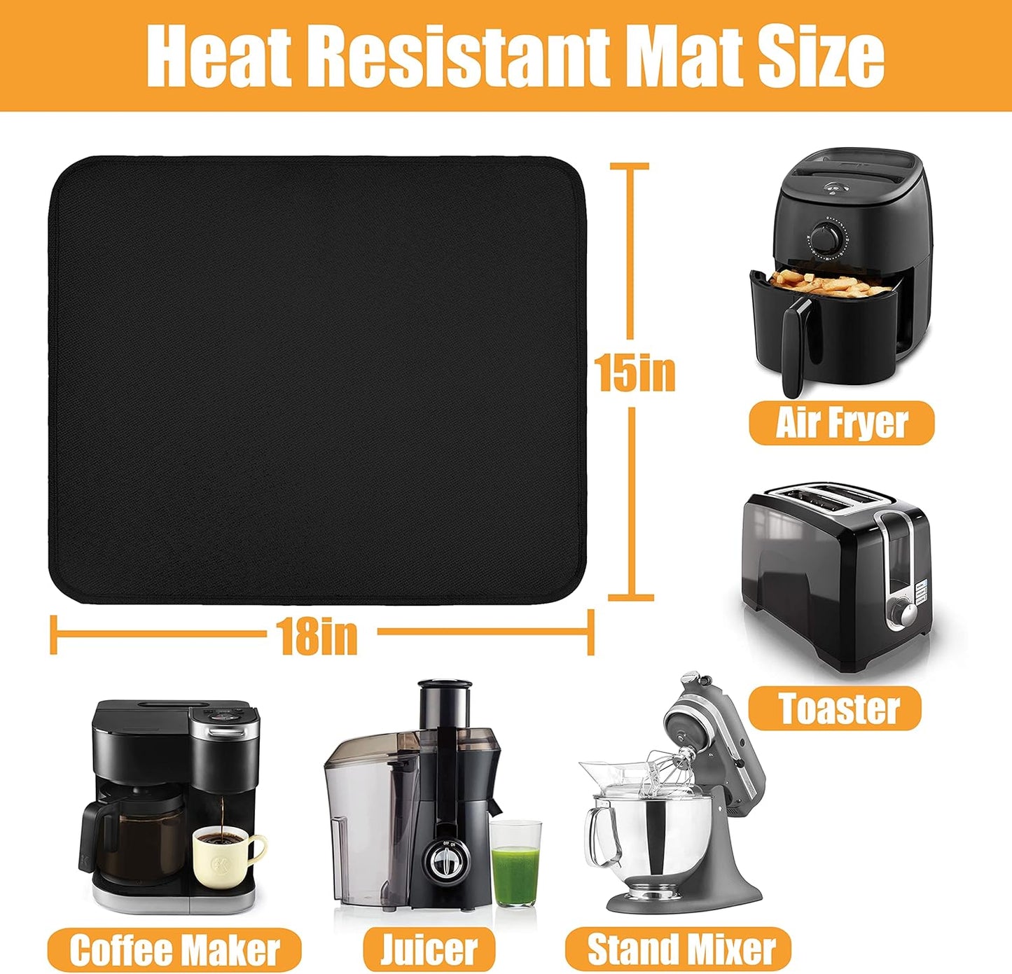 Heat Resistant Mat for Air Fryer, 15 x 18in Heat Resistant Mat for Countertop, Fireproof Silicone Countertop Protector Appliance Slider Hot pod for Air Fryer, Coffee Maker, Toaster, Oven (Black)