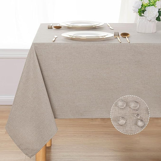 DWCN Rectangle Faux Linen Tablecloth - Textured Waterproof Spill-Proof Wrinkle and Stain Resistant Table Cloth Decorative Fabric Farmhouse Table Cover for Kitchen Dining Party, 60 x 120 Inch, Stone
