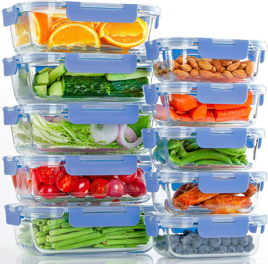 UMEIED 10 Pack Glass Food Storage Containers with Lids Leakproof, Airtight Glass Meal Prep Containers For Lunch, On The Go, Leftover, Dishwasher Safe