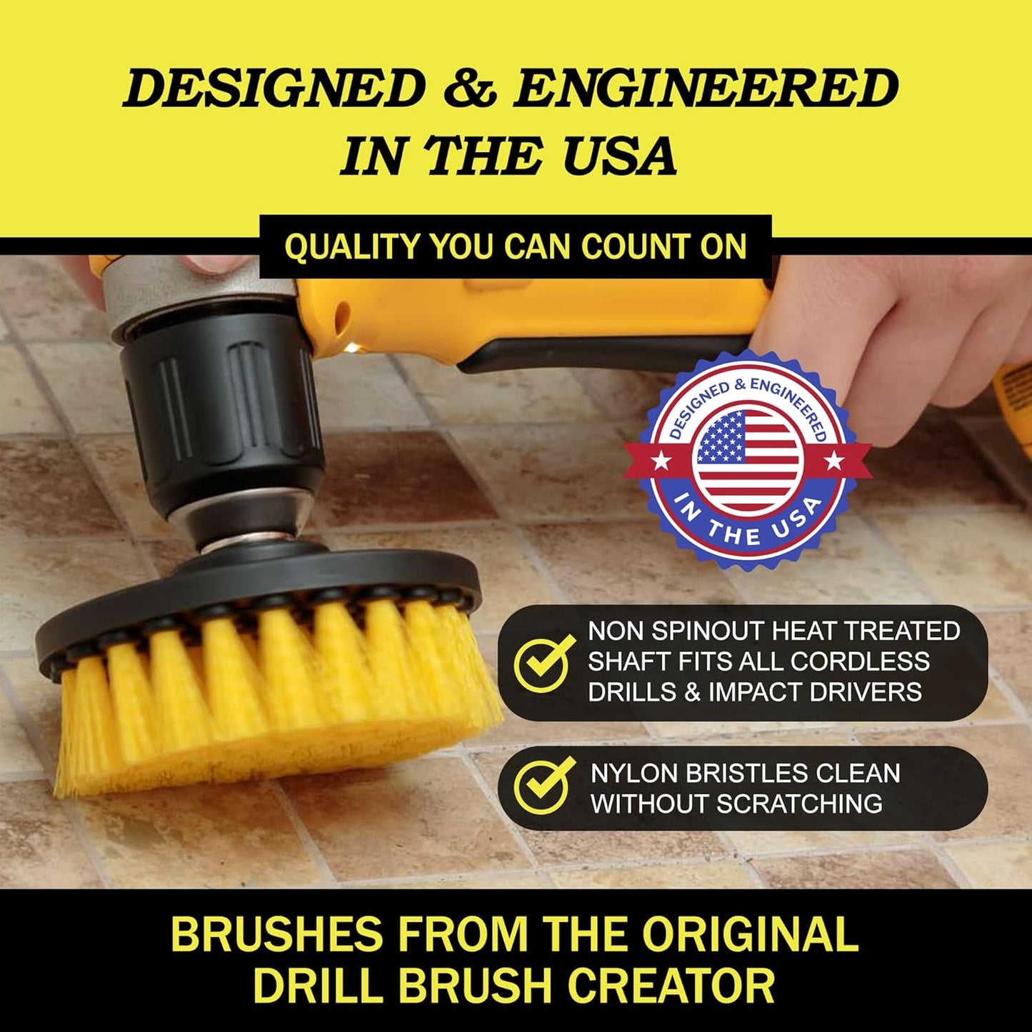 Nylon Drill Brush Attachment Set for Bathroom Cleaning - Power Scrubber Brush Kit for Bathtub, Shower, Tile, and Grout - All-Purpose Household Cleaning Brushes for Drill - Electric Grout Cleaner Kit