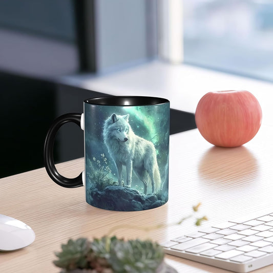 FyLybois Wolf Coffee Mug Ceramic Coffee Cup with Handle Microwave Safe for Home or Office Gifts for Women and Men