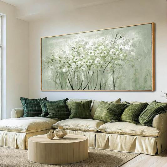 MLART99 Soft Green and White Floral Canvas Extra large Flower Wall Art Texture Botanical Print Plant Posters- 32x70 Inch Modern Home Decor for Living Room Entryway