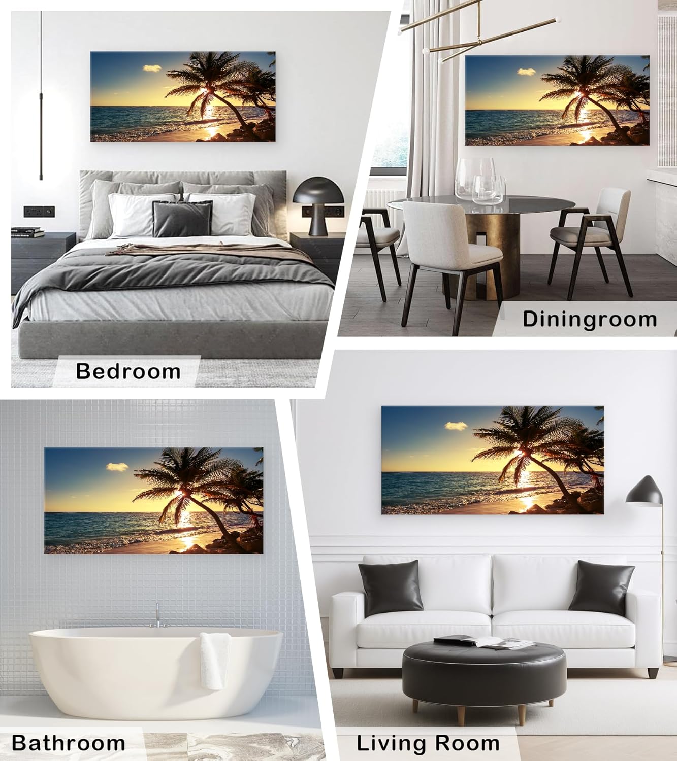 Muolunna S04998 Wall Art Decor Large Canvas Print Picture Sunset Ocean Beach Waves 1 Panel Coconut tree Scenery Painting Artwork for Office Home Decoration Stretched and Framed Ready to Hang