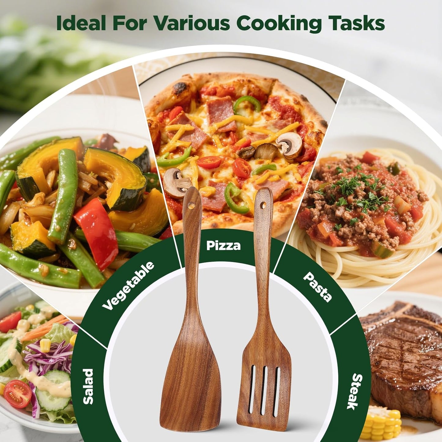 2Pcs Wooden Spatula and Wood Turner for Cooking, Wood Spatulas for Kitchen Use,Spatula Cooking Spoons Utensil Set, Flat Turner Set, Non Scratch