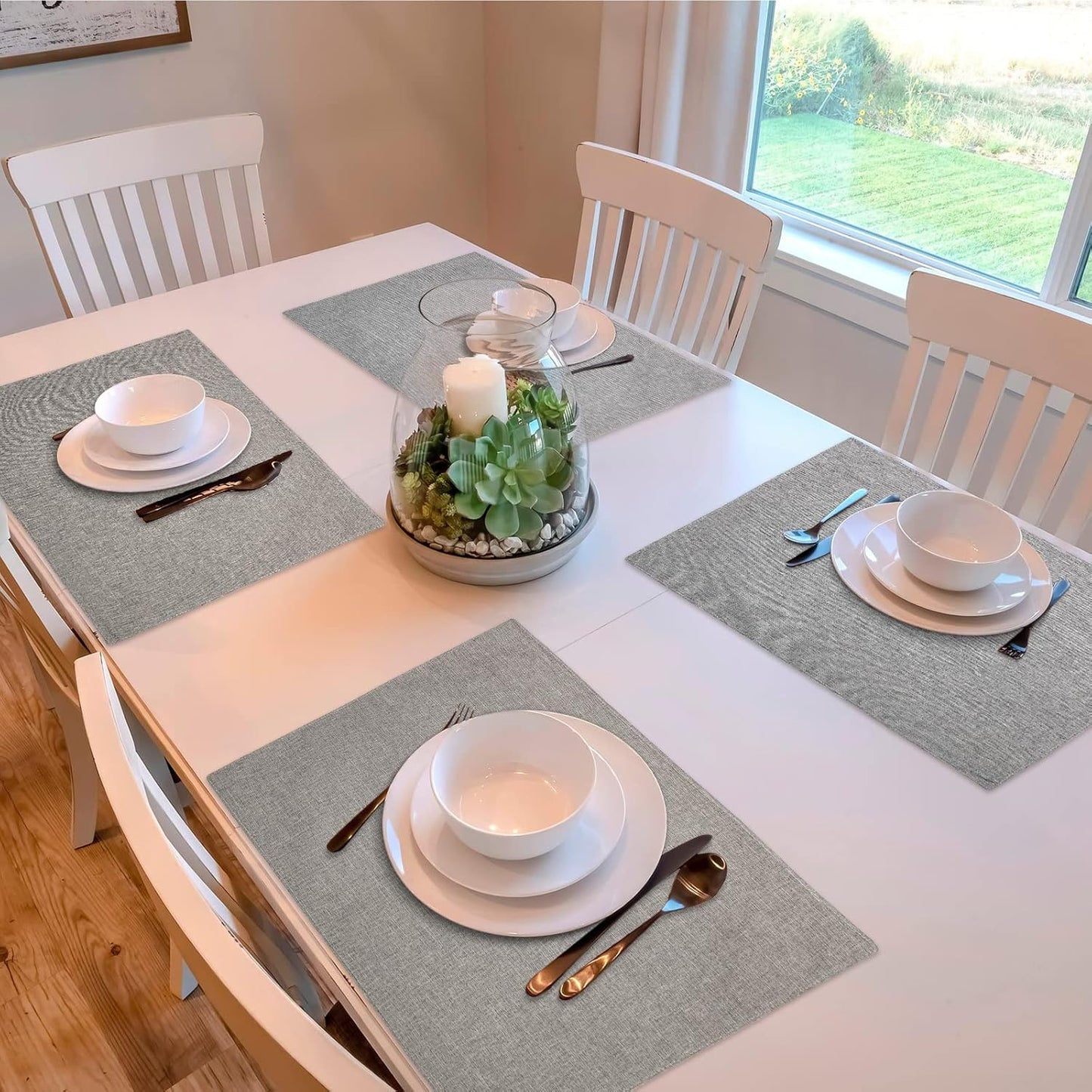 Sieral Cloth Placemats Set of 12 Rectangle Dining Table Placemats Bulk 13 x 19 Inch Machine Washable Heat Resistant Cotton Linen Table Mats for Wedding Baby Shower Birthday Party Supplies(Light Grey)