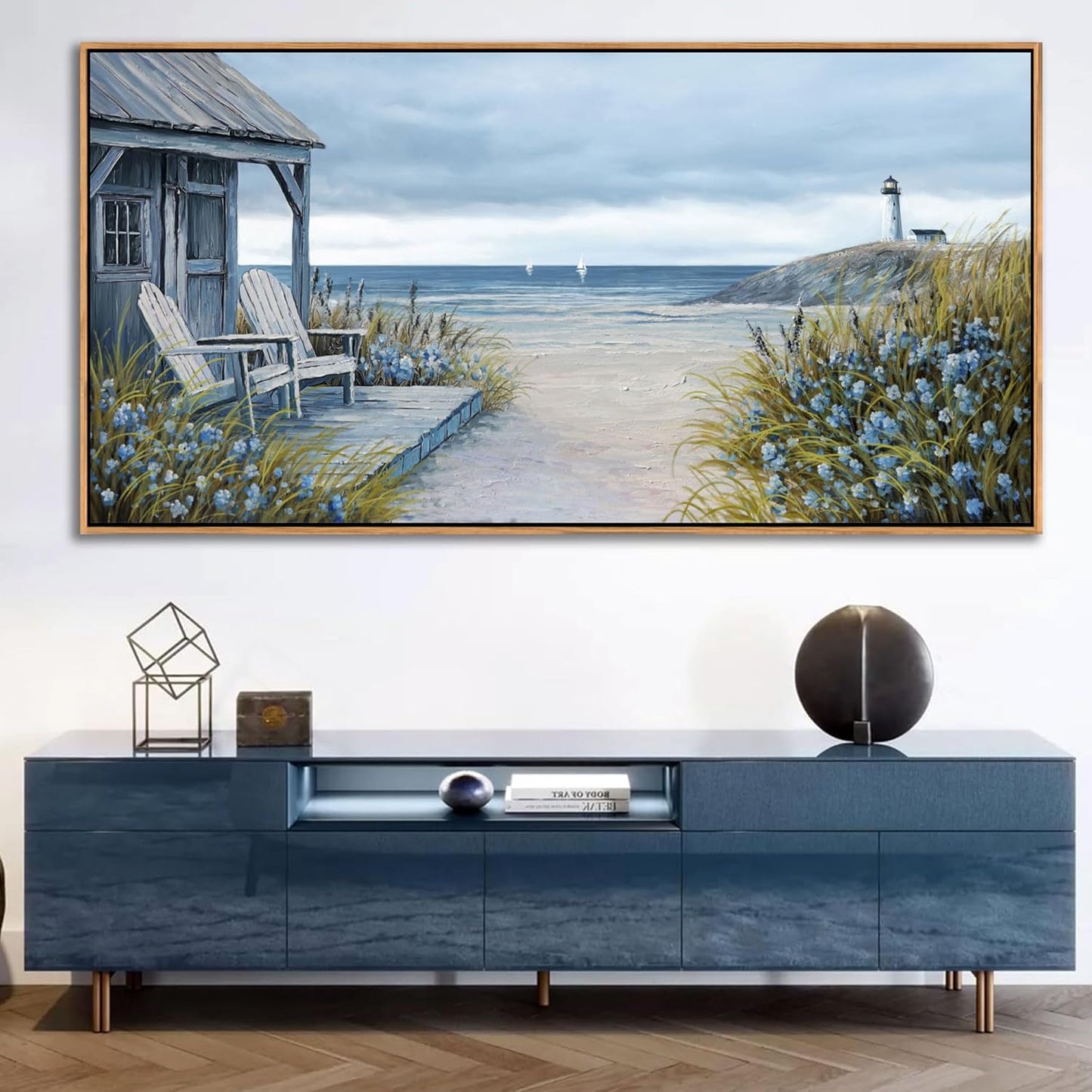 Coastal Wall Art for Living Room - Framed Vintage Wall Decor & Seascape Bedroom Beach Wall Decor | Ocean with Beach Pictures | Canvas Artwork for Home Decor Farmhouse 29×58IN