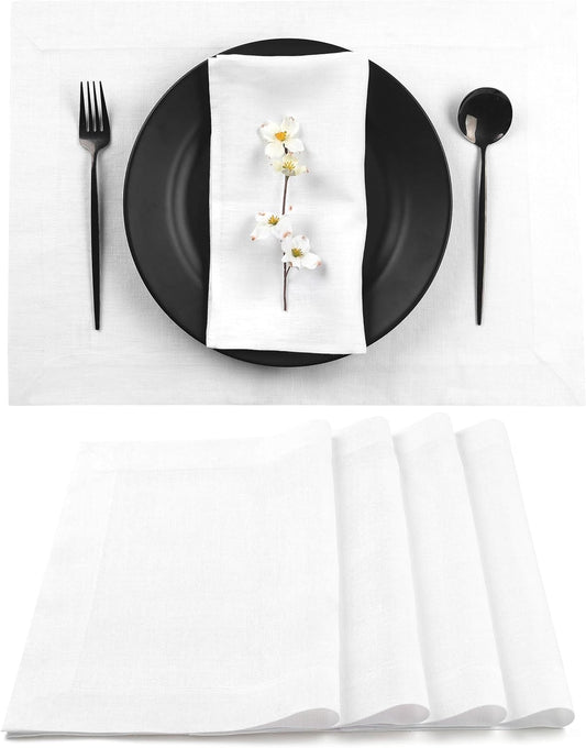 D'Moksha Homes Linen White Placemats Set of 4-100% Pure Linen Placemats 14 x 19 Inch for Fall, Autumn and Halloween - Handcrafted and Machine Washable