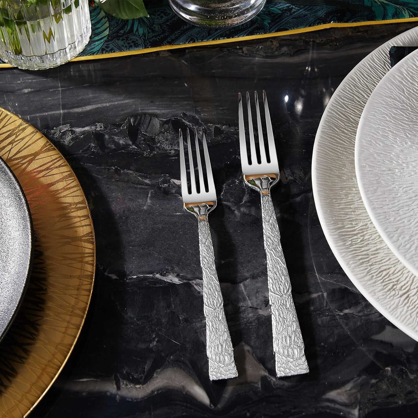 KEAWELL Premium Lava Silverware Set – 18/10 Stainless Steel Flatware, Dishwasher Safe, Textured Handle, Durable for Everyday Use, Elegant for Entertaining (20, Silver)