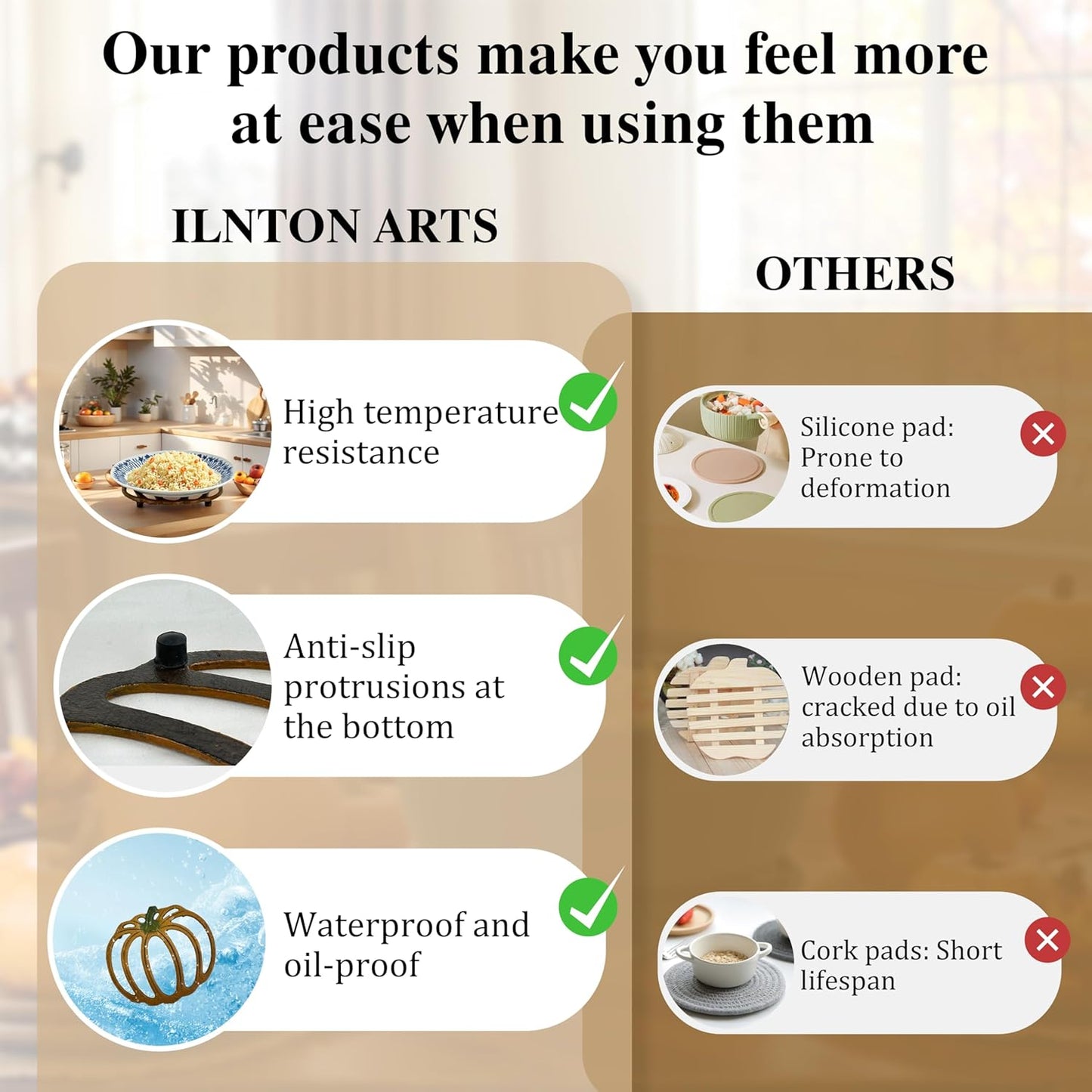 2 Pack Cast Iron Trivet, 7 inch Pumpkin Metal Trivet for Hot Dishes, Heat-Resistant Decorative Trivets for Kitchen and Dining Countertop Protection