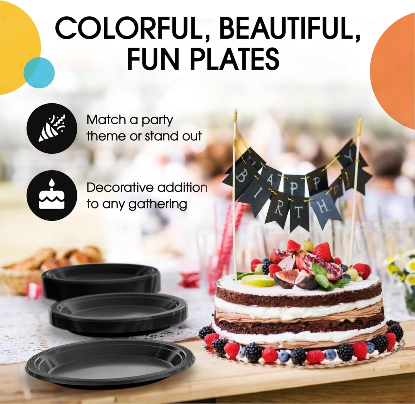 Exquisite Party Solids Black Plastic Plates For Party Supplies 10" Black Disposable Plates Heavy Duty 50 Pcs Plastic Dinnerware Sets Heavy Duty 350 GSM Disposable Dinnerware Set