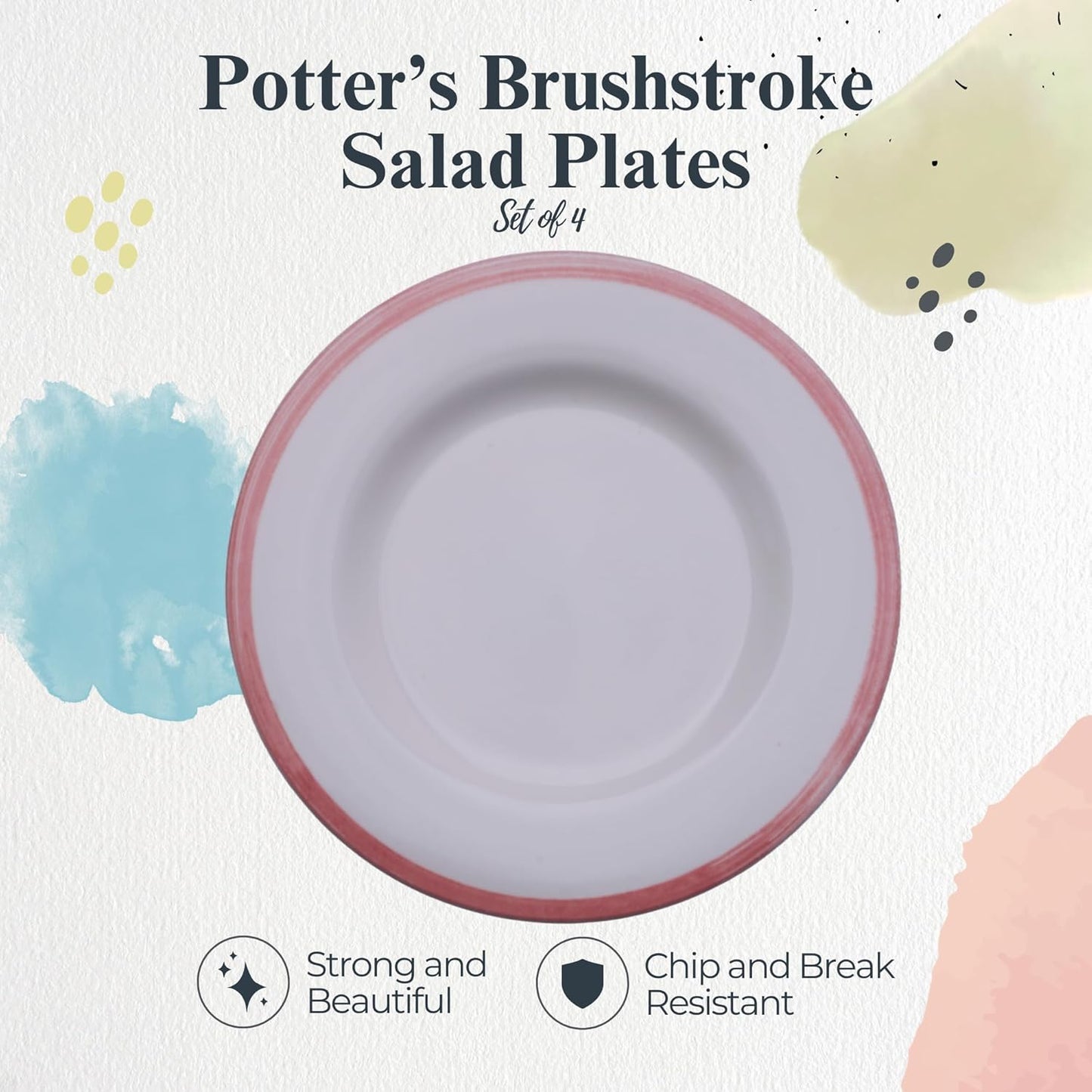 Portmeirion Potter's Brushstroke Dinner Plate (Set of 4) - 8-Inch Stackable Earthenware Plates - Microwave & Dishwasher Safe, Handcrafted Dinnerware for Casual & Formal Table Settings (Red)