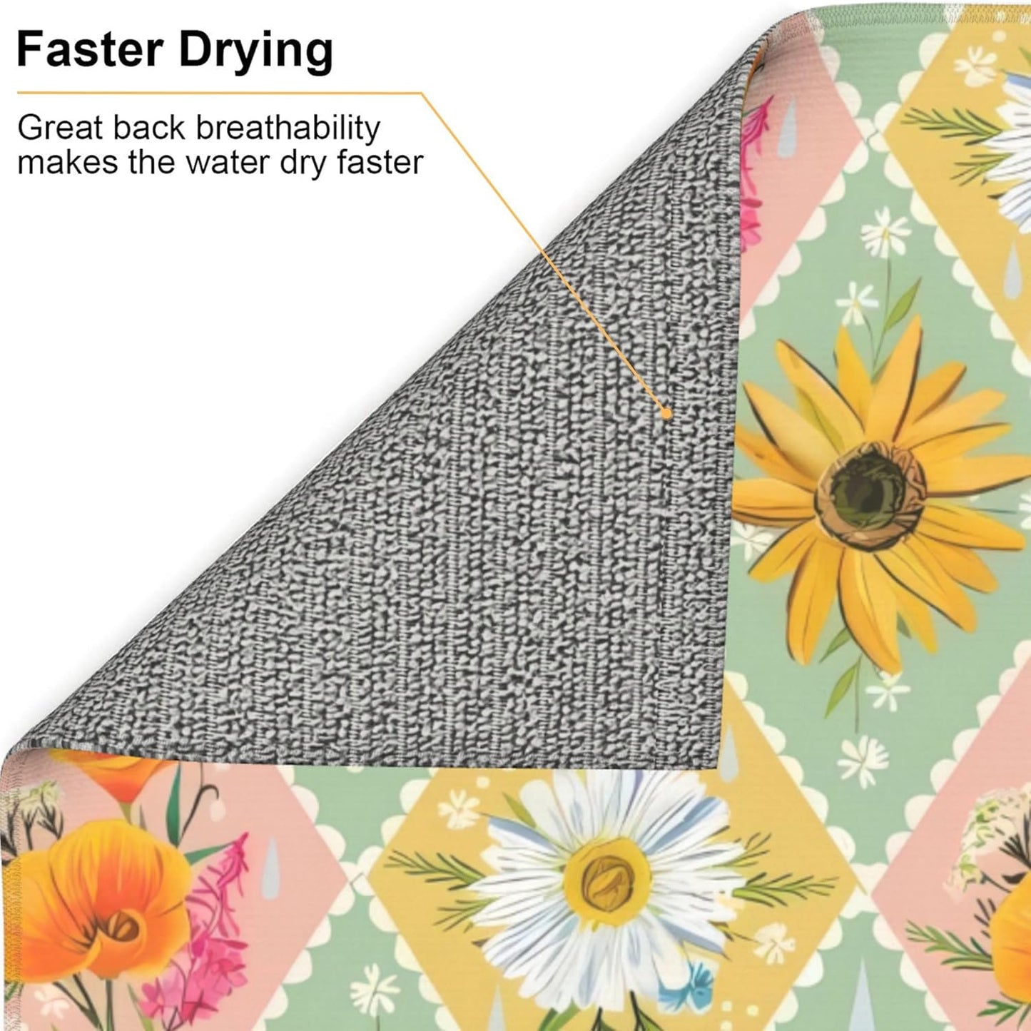 Daisy Flowers Dish Drying Mat 16x18 Inch, Microfiber Absorbent Fast Dry Mat Floral Large Dish Mat Drying Kitchen Mat, Kitchen Drying Pad for Kitchen Counter Coffee Bar Decor Gifts