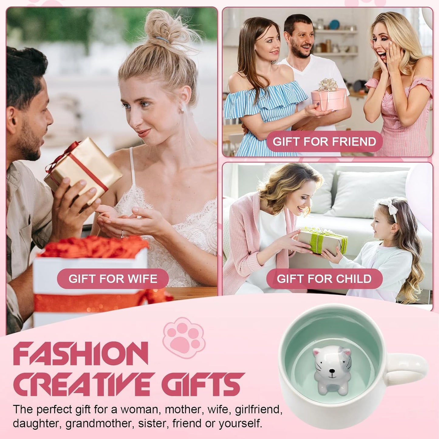 Cute Cat in Mug, 3D Animal Ceramic Tea Cup, Coffee Mugs, Valentines Mothers Day Easter Christmas Gifts for Women Mum Her Wife Grandma Girl Boy Kids Teacher Friend, Birthday Present Idea