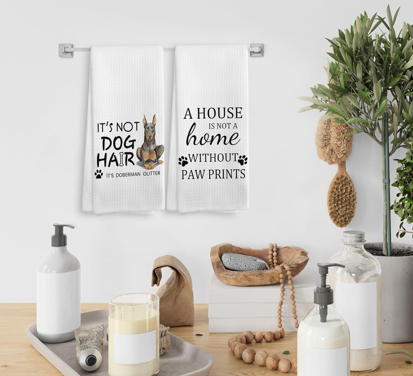 Doberman Glitter Dog Decor Kitchen Towels and Dishcloths Set of 2, Doberman Glitter Dog Mom Gifts for Women, 16×24 Inches