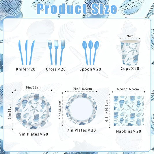 140 Pcs Ocean Seashell Beach Party Decorations Beach Theme Party Supplies Seashell Disposable Plates Paper Plates Napkins Forks for Kids Summer Birthday Baby Shower Serves 20