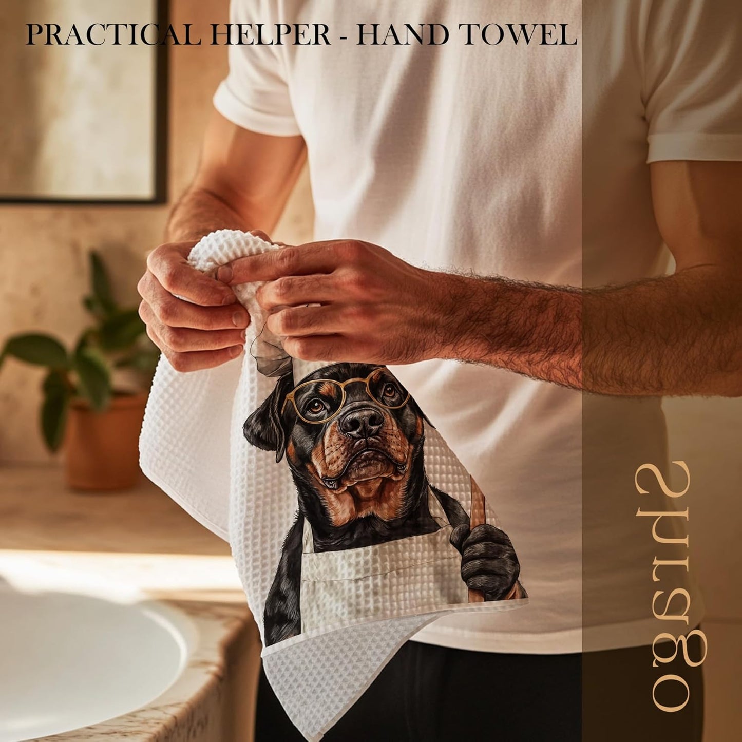 Funny Rottweiler Chef Kitchen Towels, Rottweiler Gifts for Women Men Dish Tea Towels for Kitchen, Gifts for Chefs Decorative Hand Towel, 16x24 Inch