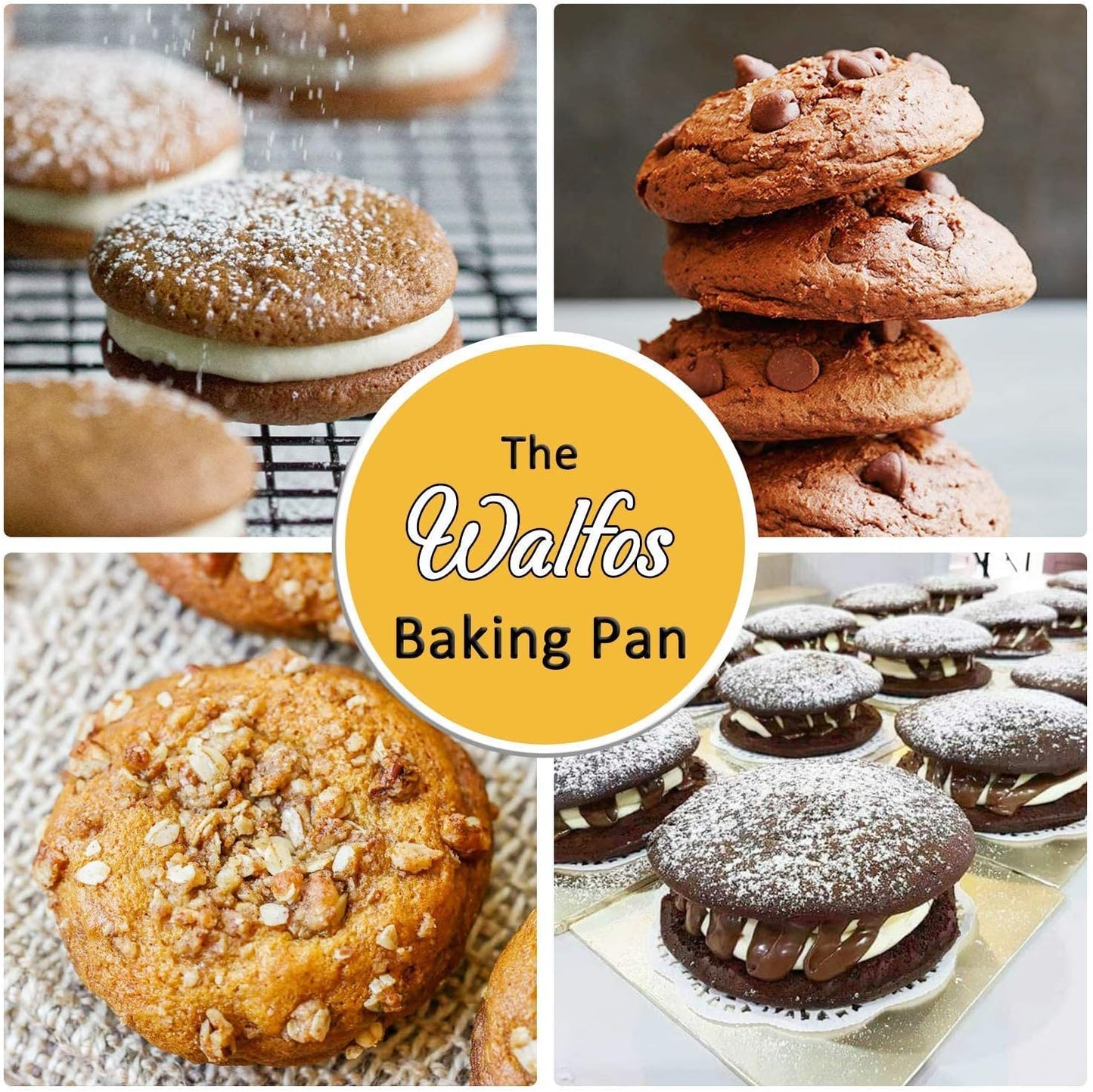 Walfos Silicone Whoopie Pie Baking Pans, 3 Pcs Non-Stick Muffin Top Pan. Food Grade and BPA Free Silicone, Great for Muffin, Eggs, Tarts and More, Dishwasher Safe