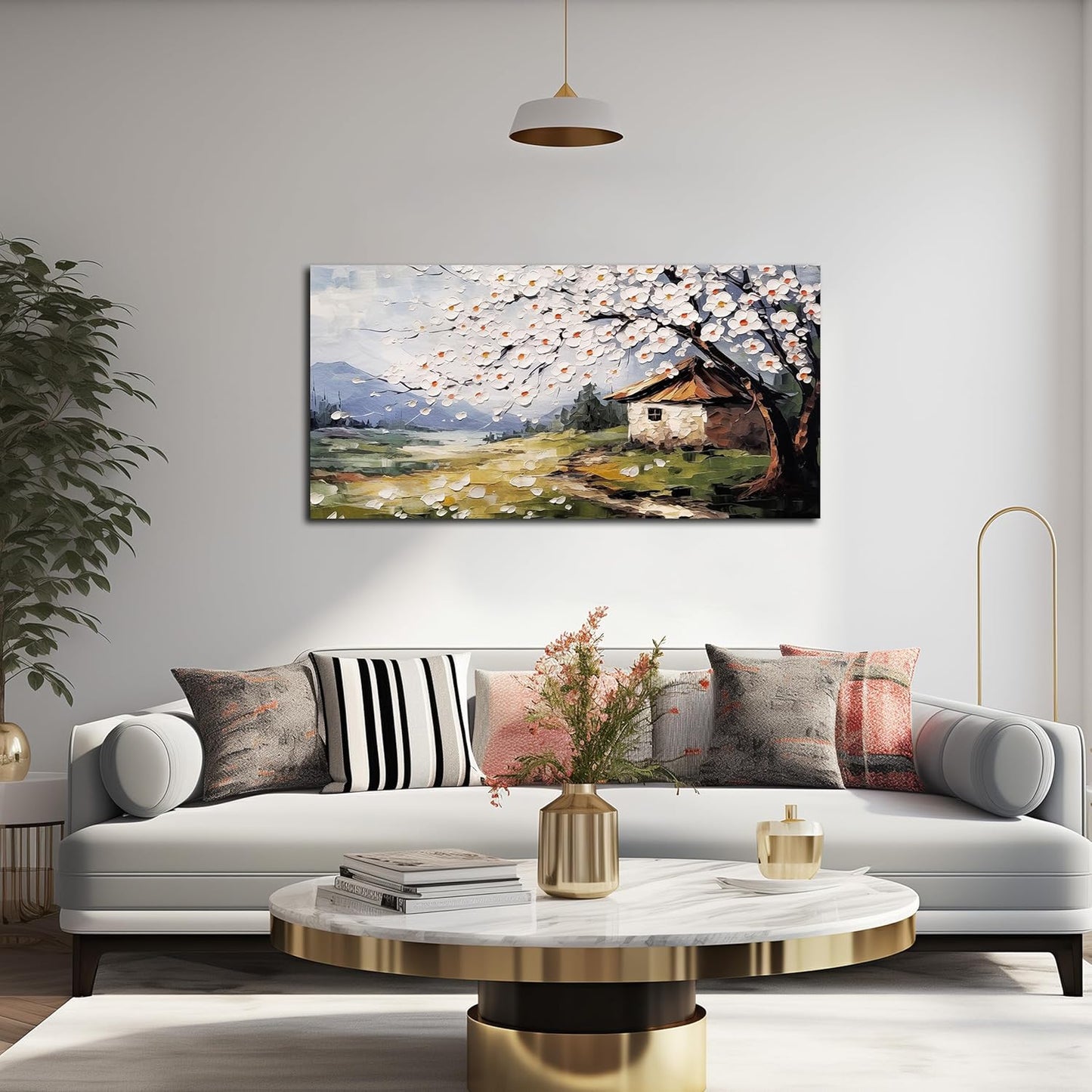 Large Canvas Wall Art for Living Room Farmhouse Decor Pictures Abstraction Landscape Wall Art Decor Prints Plum Blossom Artwork Countryside Canvas Painting Wall Decor for Bedroom with Frame 20x40 IN