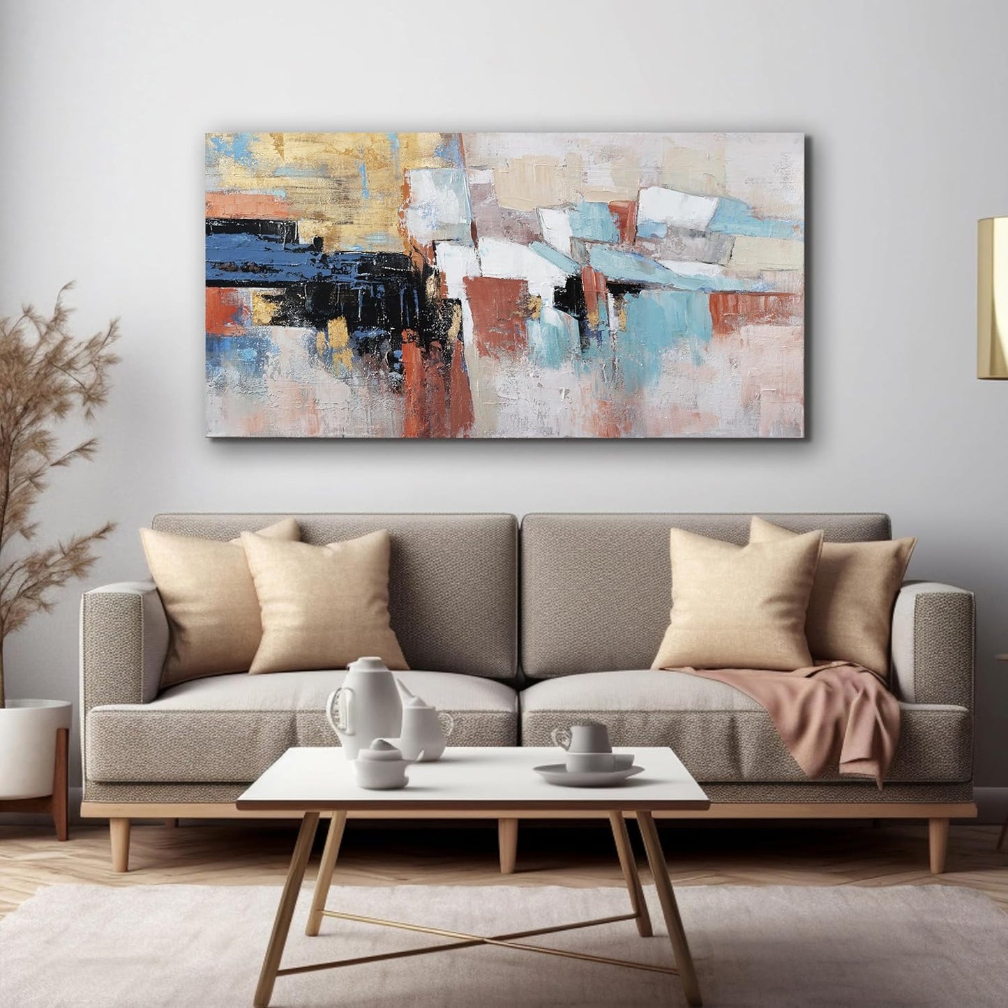 Canvas Wall Art Decor Modern Large Wall Art For Living Room Abstract Art Blue Gold Wall Art Decor Canvas Art Work Colorful Abstract Wall Art Prints For Bedroom Office Kitchen Wall Decor 20" x 40"