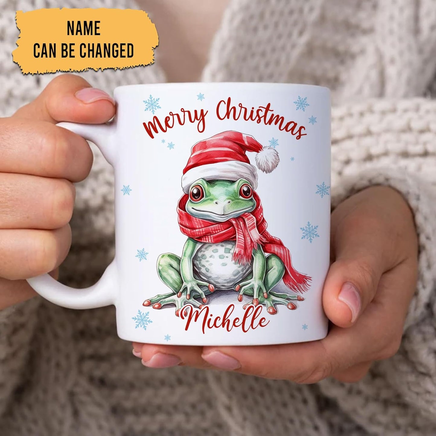 Hyturtle Personalized Gifts Frog Lover - Frog Wearing Santa Hat Custom Name Ceramic Coffee Mug Cup 11oz - Cute Animal Lovers Gifts For Women, Girl kids Family On Birthday, Christmas
