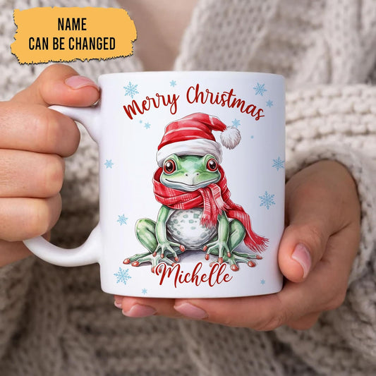 Hyturtle Personalized Gifts Frog Lover - Frog Wearing Santa Hat Custom Name Ceramic Coffee Mug Cup 11oz - Cute Animal Lovers Gifts For Women, Girl kids Family On Birthday, Christmas