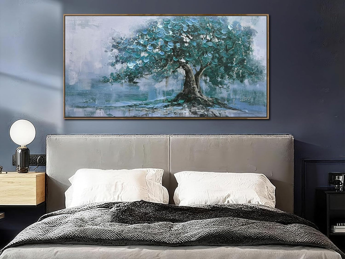 Ardemy Framed Tree Canvas Wall Art for Living Room Teal Tree of Life Landscape Bedroom Pictures Wall Decor Nature Paintings Artwork for Walls Home Office Dining Room Kitchen 40"x20"