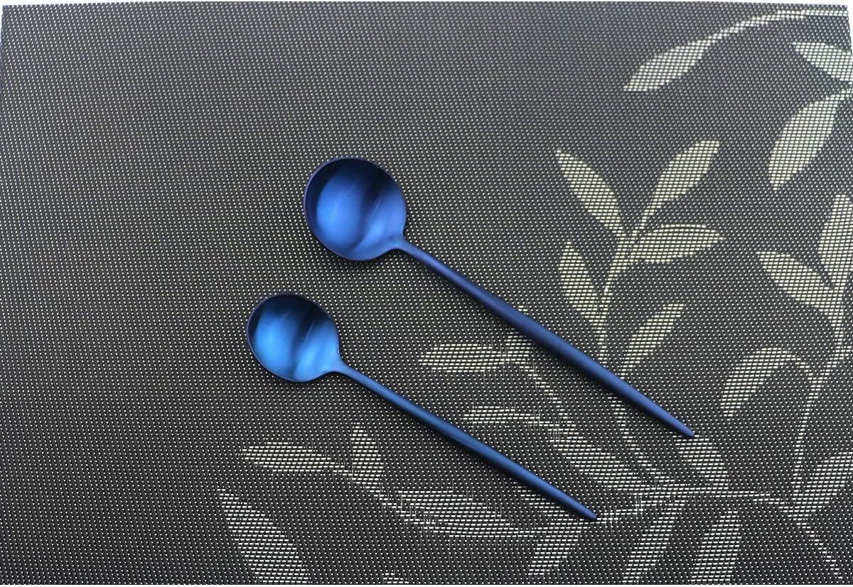 Iridescent Blue Flatware 10 Pieces Tableware Set Cutlery Set Dinnerware Anti-rust Utensil Set,Salad Spoons Knives and Dessert Forks, Silverware Service for 2