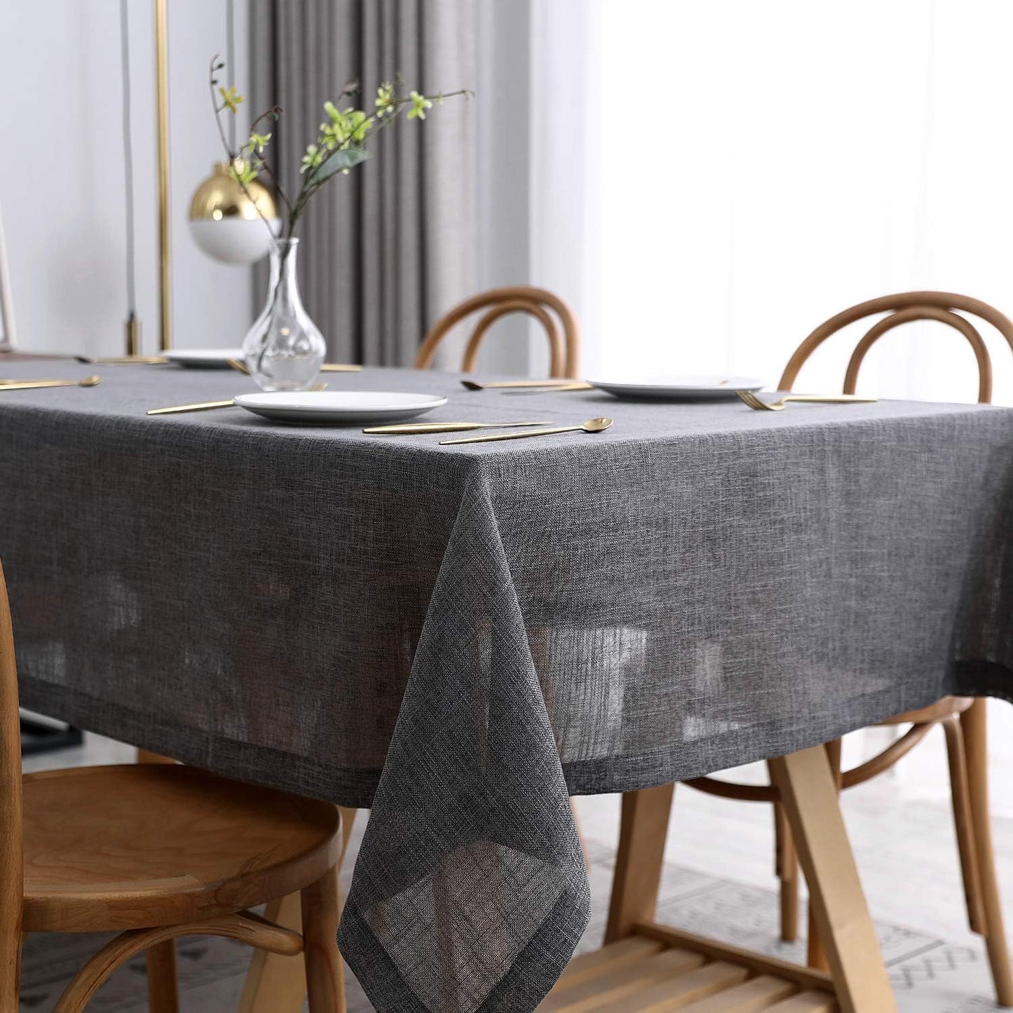 maxmill Flaxy Faux Linen Table Cloth with 2-Tone Slubby Texture Wrinkle Resistant Anti-Shrink Soft Tablecloth for Kitchen Dining Tabletop for Buffet Banquet Parties Rectangle 52 x 70 Inch Charcoa