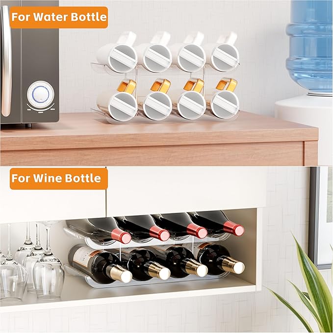 Yieach 3 Tier Stackable Water Bottle Organizer for Cabinet - Larger Compartment Water Bottle Holder for 40 oz Stanley Cup,Yeti and Other Tumbler Organizer,Waterbottle Storage and Wine Rack for Fridge