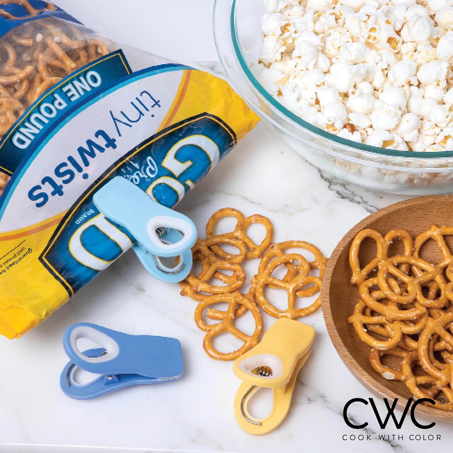 COOK WITH COLOR Bag Clips with Magnet- Food, Chip and Bag Clips for Food Storage with Airtight Seal Grip for Bread Bags, Snack Bags and Food Bags (Bright Colors, Pack of 20)