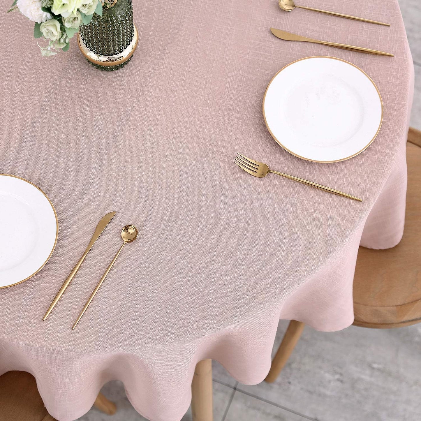 maxmill Lux Faux Linen Tablecloth with Slubby Yarn Textured Weaves Wrinkle Resistant Anti-Shrink Soft Table Cloth for Kitchen Dining Restaurant Tabletop for Event Holiday Dinner Round 70 Inch Blush