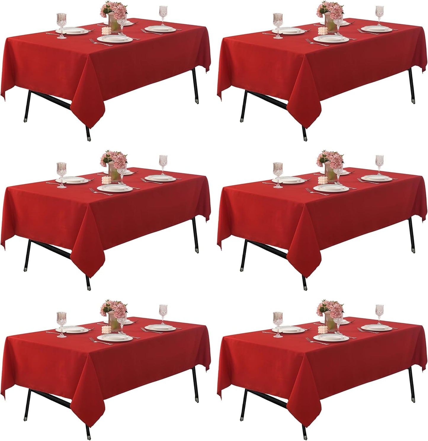 6-Pack 60x60 inch Red Table Cloths, Solid Stain and Wrinkle Resistant Tablecloth, Premium Plain Weave Polyester Fabric Rectangle Table Linen Covers for Hotel, Banquet