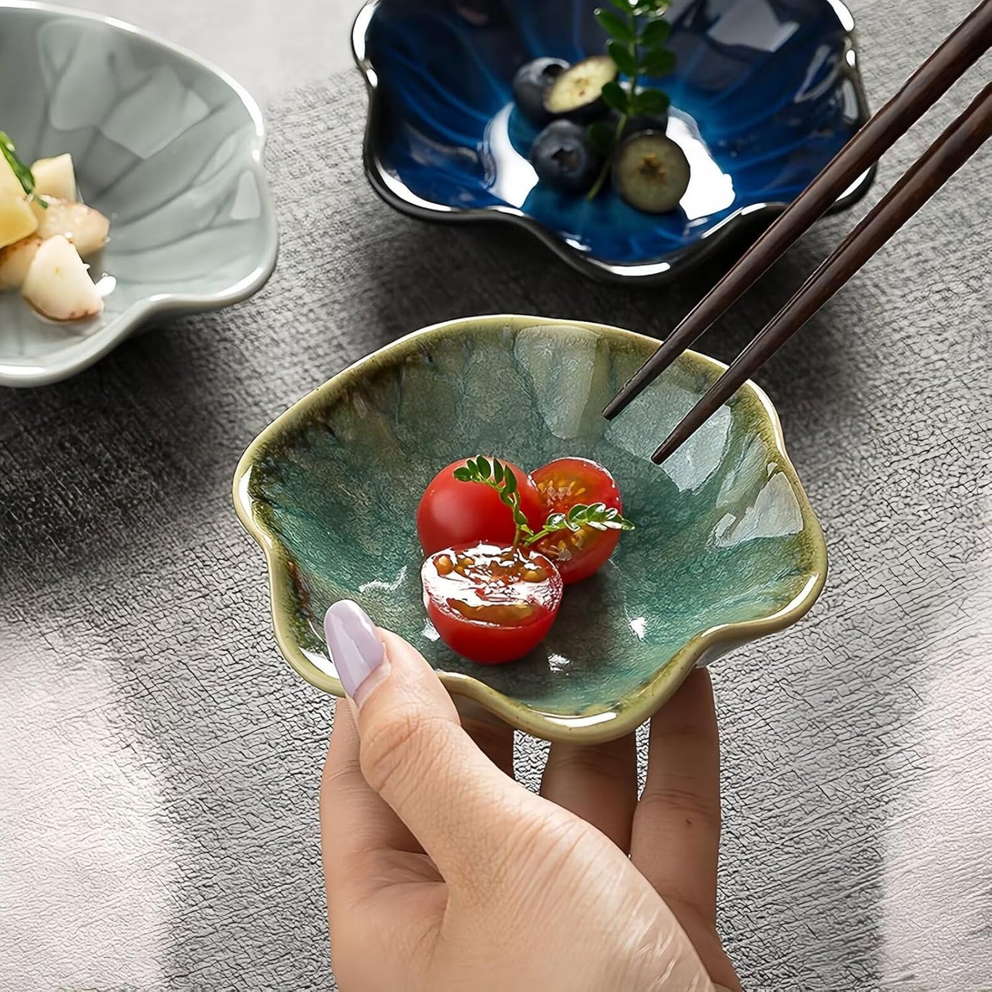 2Pcs Ceramic Jewelry Dish - Lotus Leaf Shape, for Ring Holder Necklace Small Key, Suitable for Mother Friend Sister, Gifts for Women, Cute Plate Trinket Tray, Home Decor (Crystal Green & White)