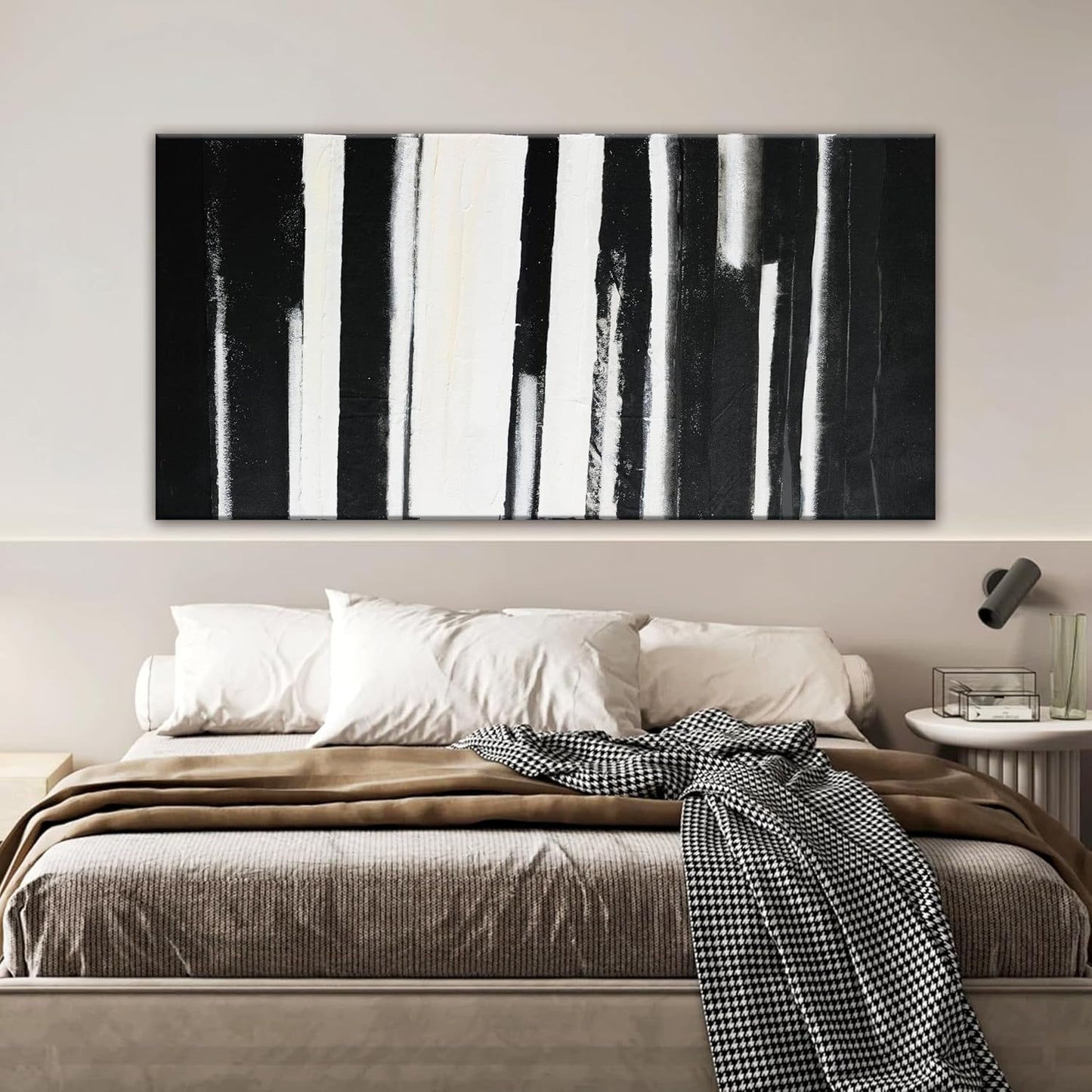 QSQ Abstract Wall Art Decor Modern paintings Wall Decor Wall Art Canvas Prints Black and White Minimalist Stripes Artwork for Living Room Wall Bedroom Kitchen Decor 24"×48"