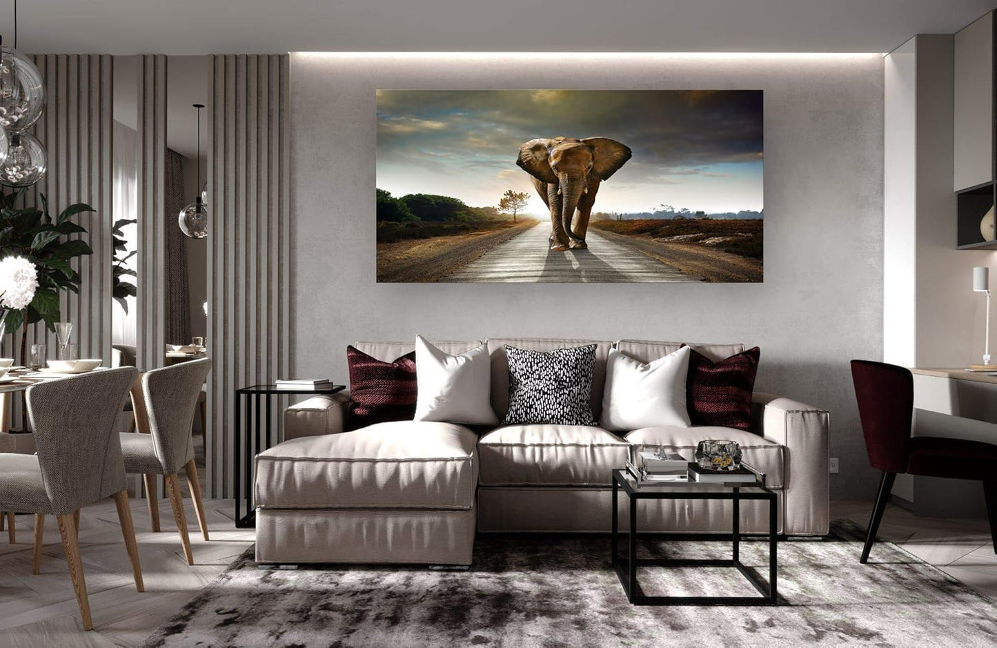 Muolunna D1275 Elephant Canvas Prints Wall Art Animals Photo Pictures Painting on Canvas Decor for Living Room Bedroom Home Office kitchen Wall Decor Stretched and Framed Grey Landscape Artwork