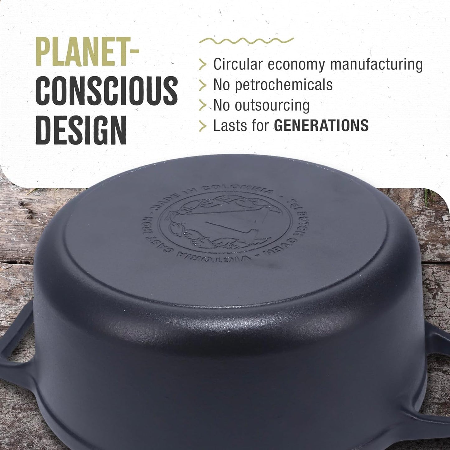 Victoria 6-Quart Cast Iron Dutch Oven with Lid and Dual Loop Handles, Seasoned with Flaxseed Oil, Made in Colombia,Black