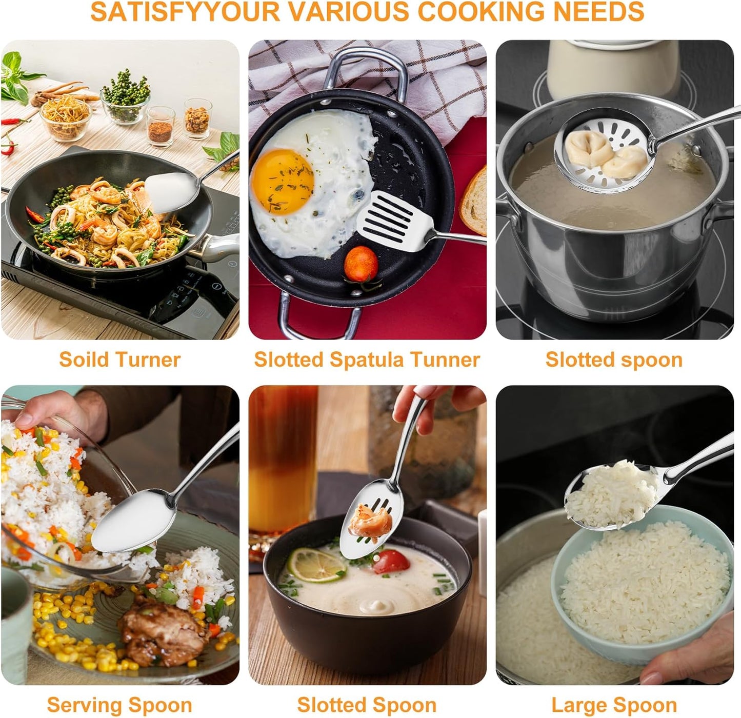 304 Stainless Steel Kitchen Utensils Set, 11 PCS Metal Cooking Utensils Set with Spatula, Spoon, Ladle, Skimmer, Turner, Pasta Server, Tongs